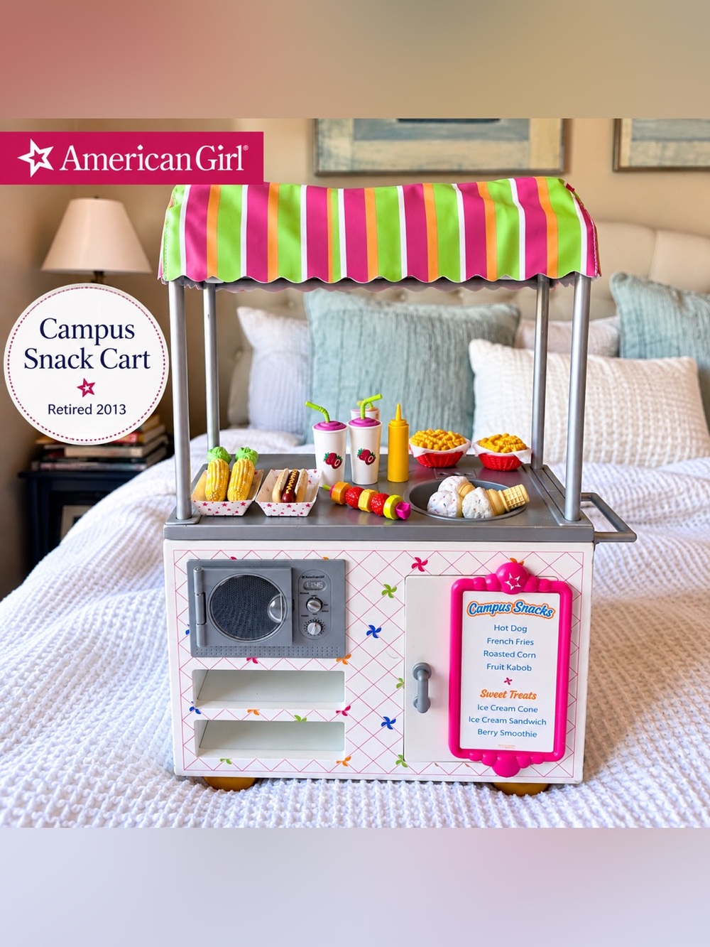 American Girl Campus Snack Cart Retired 2013 Food Stand 18” Doll Accessories